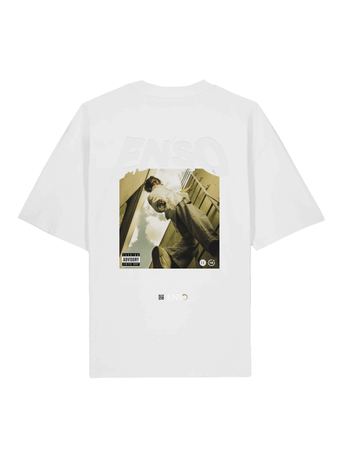 ENSO JŌ Yin-Yang Oversize T-Shirt – 100 % Bio-Baumwolle, 200 GSM, minimalistisches Yin-Yang, Detail JŌ Yin-Yang Print (陰陽) – klare Kanten, hoher Kontrast, ENSO