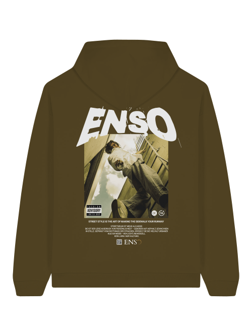 ENSO JŌ Yin-Yang Hoodie – 100 % Bio-Baumwolle, 350 GSM, Unisex Streetwear, Detail JŌ Yin-Yang Print (陰陽) – klare Kanten, hoher Kontrast, ENSO