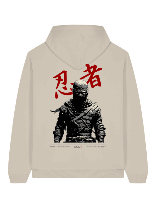 ENSO NINJA Hoodie – 100 % Bio-Baumwolle, 350 GSM, oversized Streetwear mit minimalem Ninja-Print