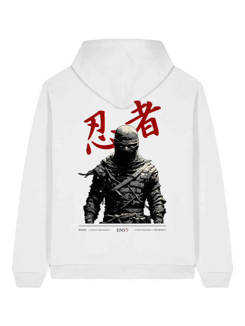 ENSO NINJA Hoodie – 100 % Bio-Baumwolle, 350 GSM, oversized Streetwear mit minimalem Ninja-Print