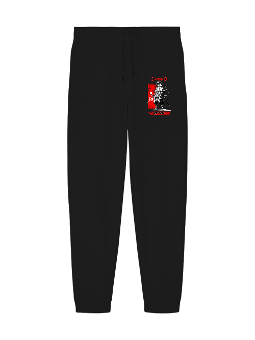 ENSO RONIN Jogginghose – 350 GSM Bio-Baumwolle, dezentes Ronin-Detail, Unisex, Detailansicht RONIN-Print – Samurai Illustration, klare Linien, ENSO