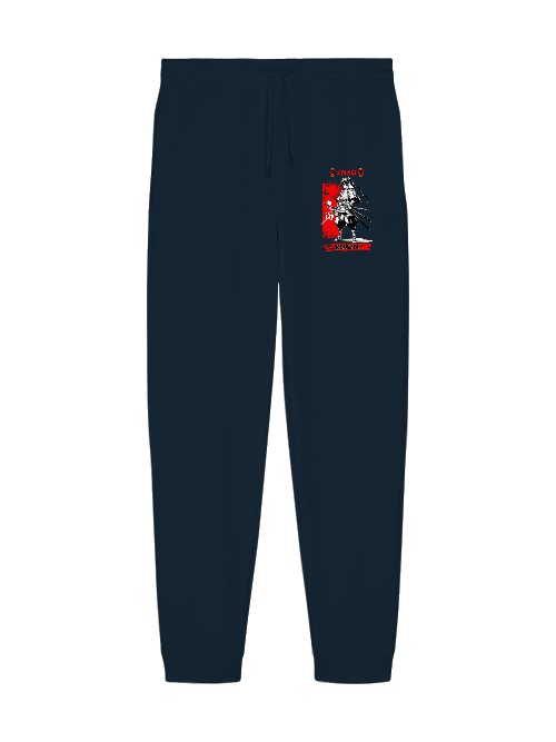 ENSO RONIN Jogginghose – 350 GSM Bio-Baumwolle, dezentes Ronin-Detail, Unisex, Detailansicht RONIN-Print – Samurai Illustration, klare Linien, ENSO