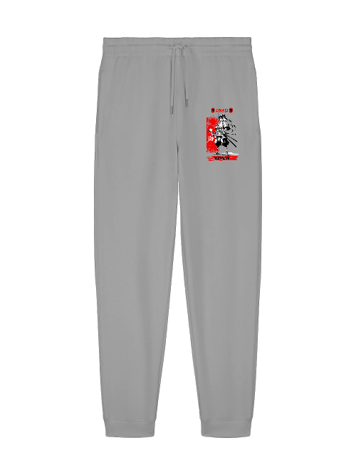 ENSO RONIN Jogginghose – 350 GSM Bio-Baumwolle, dezentes Ronin-Detail, Unisex, Detailansicht RONIN-Print – Samurai Illustration, klare Linien, ENSO