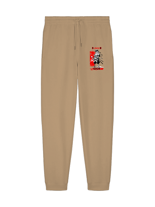 ENSO RONIN Jogginghose – 350 GSM Bio-Baumwolle, dezentes Ronin-Detail, Unisex, Detailansicht RONIN-Print – Samurai Illustration, klare Linien, ENSO
